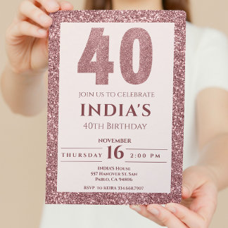 Rose Gold 40. Geburtstag Einladung
