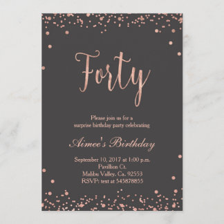 Rose Gold 40. Geburtstag Einladung