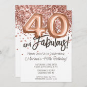 Rose Gold 40. Geburtstag Party Einladung (Vorne/Hinten)