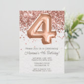Rose Gold 4. Geburtstagsfeier Party Einladung (Stehend Vorderseite)