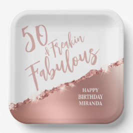 Rose Gold 50 & Fabulous! Fun Typografie Geburtstag Pappteller