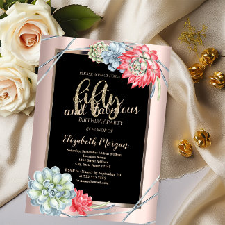 Rose Gold 50. Geburtstag Einladung