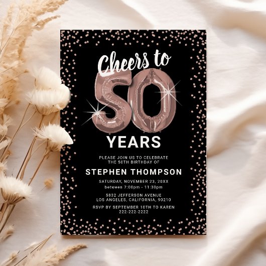 Rose Gold 50. Geburtstag Einladung