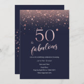 Rose Gold 50. Geburtstag Einladung (Vorne/Hinten)