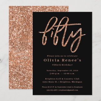 Rose Gold 50. Geburtstag Einladung Vorlage