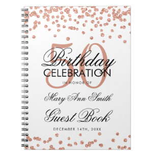 Rose Gold 50. Geburtstag Gästebuch Confetti Notizblock