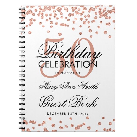 Rose Gold 50. Geburtstag Gästebuch Confetti Notizblock (Vorderseite)