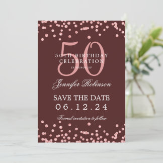 Rose Gold 50 Geburtstag Rett Datum Confetti Burgun Einladung