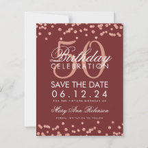 Rose Gold 50 Geburtstag Rett Datum Confetti Burgun