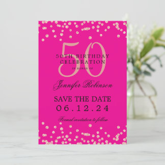 Rose Gold 50 Geburtstag Rett Datum Confetti Hot Pi Einladung