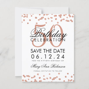 Rose Gold 50. Geburtstag Save the Date Confetti