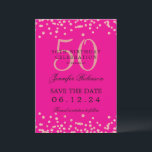 Rose Gold 50. Geburtstagsparty Rett Datum Hot Pink Einladung<br><div class="desc">Elegantes "50th Birthday Party" Design mit Imitats Glitzer Konfetti & Details Text. Einfach zu bedienen und leicht zu personalisieren. Bestelle noch heute!</div>