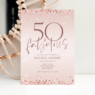 Rose Gold 50 und Fabelhafte Geburtstagseinladungsk Einladung