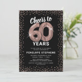 Rose Gold 60. Geburtstag Einladung (Stehend Vorderseite)
