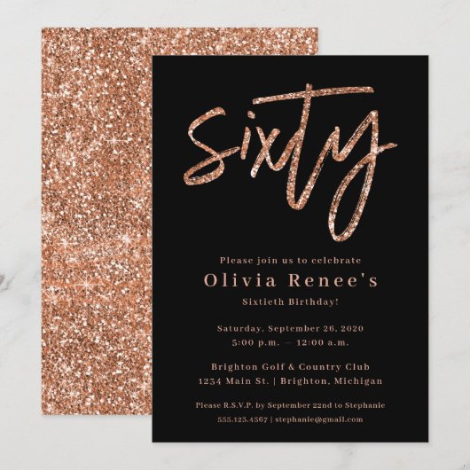 Rose Gold 60. Geburtstag Einladung Vorlage (Vorne/Hinten)
