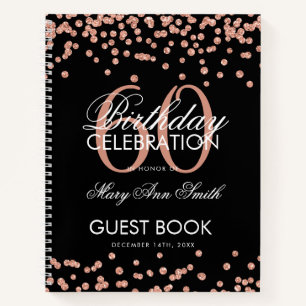 Rose Gold 60. Geburtstag Gästebuch Confetti Black Notizblock
