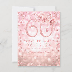 Rose Gold 60. Geburtstag Glam Leuchten Save the Da Date