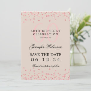 Rose Gold 60. Geburtstag Rett Datum Confetti Beige Einladung