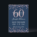 Rose Gold 60 Geburtstag Rett Datum Confetti Navy B Einladung<br><div class="desc">Elegantes "60th Birthday Party" Design mit Imitats Glitzer Konfetti und Details Text. Einfach zu bedienen und leicht zu personalisieren. Bestelle noch heute!</div>