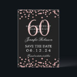 Rose Gold 60. Geburtstag Rett Datum Confetti Schwa Einladung<br><div class="desc">Elegantes "60th Birthday Party" Design mit Imitats Glitzer Konfetti und Details Text. Einfach zu bedienen und leicht zu personalisieren. Bestelle noch heute!</div>