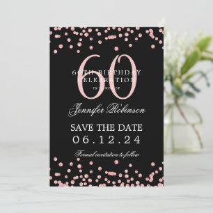 Rose Gold 60. Geburtstag Save the Date Schwarz Einladung