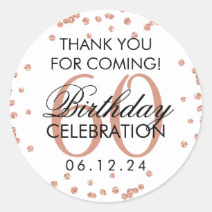 Rose Gold 60. Geburtstag Vielen Dank Glitzer Confe Runder Aufkleber