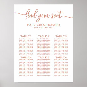 Rose Gold 6 Tische Hochzeits-Sitzplan Poster