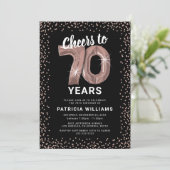 Rose Gold 70. Geburtstag Einladung (Stehend Vorderseite)