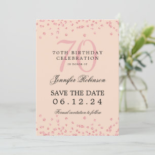 Rose Gold 70. Geburtstag Rett Datum Confetti Blush Einladung