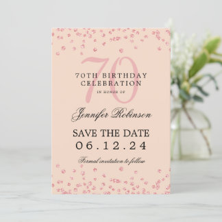 Rose Gold 70. Geburtstag Rett Datum Confetti Blush Einladung