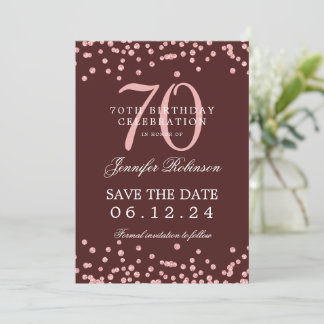 Rose Gold 70 Geburtstag Rett Datum Confetti Burgun Einladung