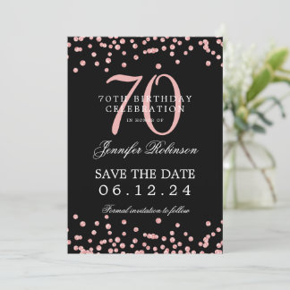 Rose Gold 70. Geburtstag Rett Datum Confetti Schwa Einladung