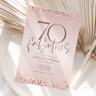 Rose Gold 70 und Fabulous Geburtstagseinladungskar Einladung
