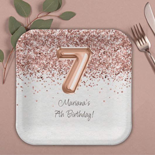 Rose Gold 7. Geburtstagsparty Pappteller