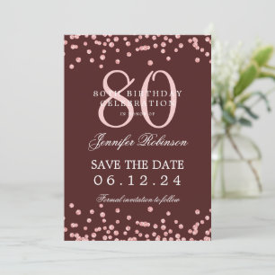 Rose Gold 80. Geburtstag Rett Daten Burgund Einladung