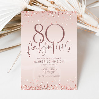 Rose Gold 80 und Fabulous Geburtstagseinladungskar Einladung