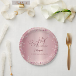Rose Gold 80th Birthday Party Paper Plate Pappteller