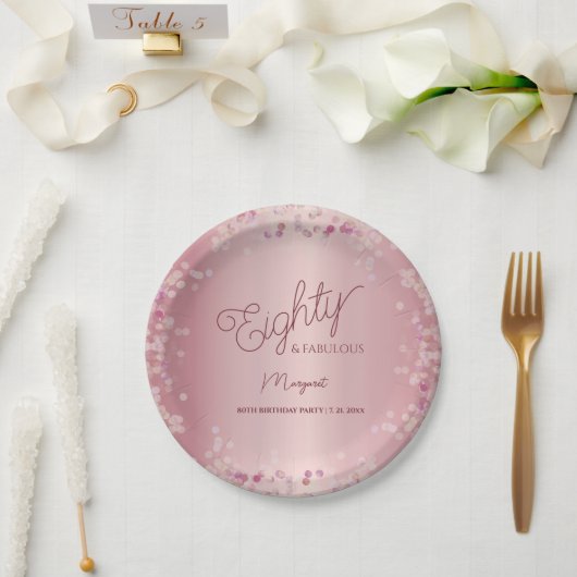 Rose Gold 80th Birthday Party Paper Plate Pappteller (Hochzeit)