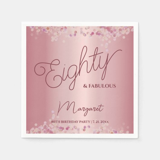 Rose Gold 80th Birthday Party Serviette (Vorderseite)