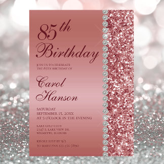 Rose Gold 85. Geburtstag Einladung