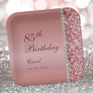 Rose Gold 85. Geburtstag Pappteller