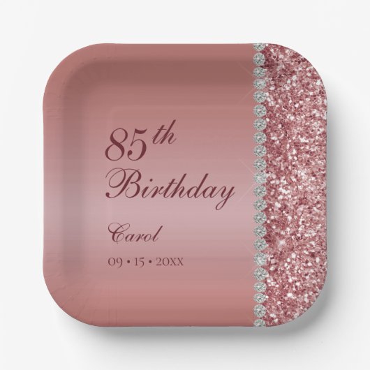 Rose Gold 85. Geburtstag Pappteller (Vorderseite)