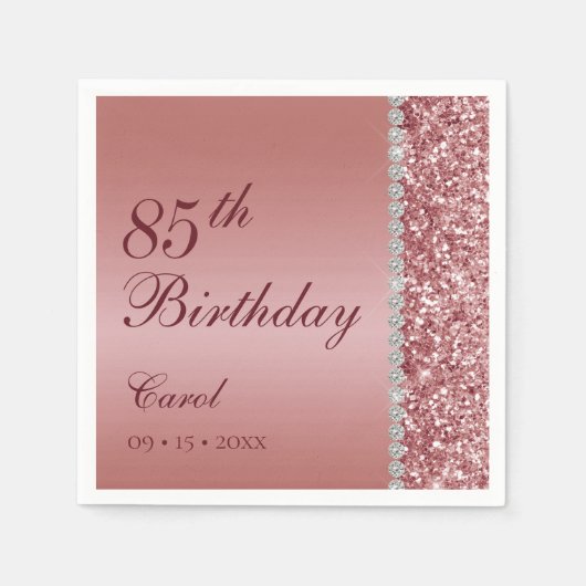 Rose Gold 85. Geburtstag Serviette (Vorderseite)