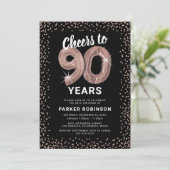 Rose Gold 90. Geburtstag Einladung (Stehend Vorderseite)