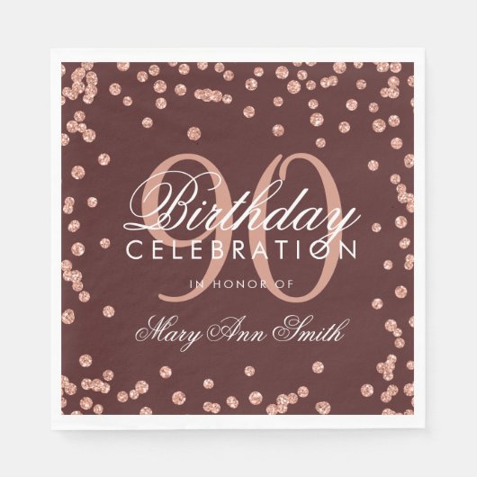 Rose Gold 90. Geburtstag Glitzer Confetti Burgund Serviette (Vorderseite)