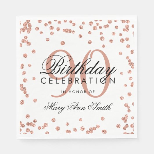 Rose Gold 90. Geburtstag Glitzer Confetti White Serviette (Vorderseite)