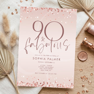 Rose Gold 90 und Fabulous Geburtstagseinladungskar Einladung