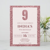 Rose Gold 9. Geburtstag Einladung (Stehend Vorderseite)