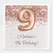 Rose Gold 9. Geburtstagsfeier Serviette (Vorderseite)