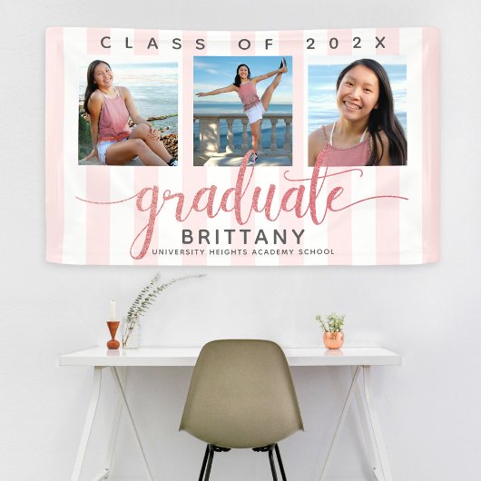 Rose gold Abschluss 3 Foto moderne Glitzer-Skript Banner